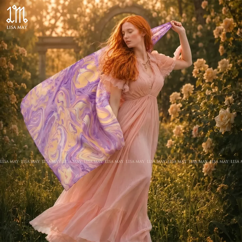 Khăn lụa thủy ấn: Lilac Whisper - Khởi Sinh (HKV-EB-1)