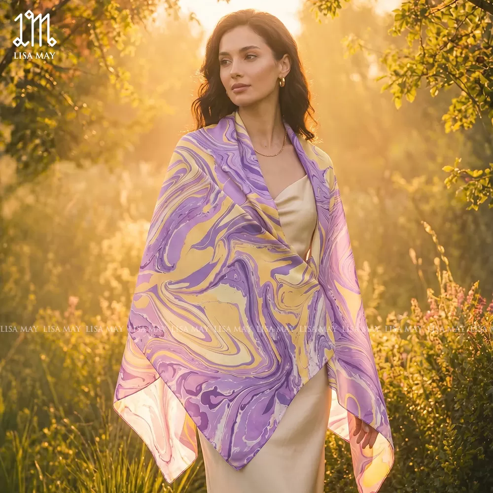 Khăn lụa thủy ấn: Lilac Whisper - Khởi Sinh (HKV-EB-1)