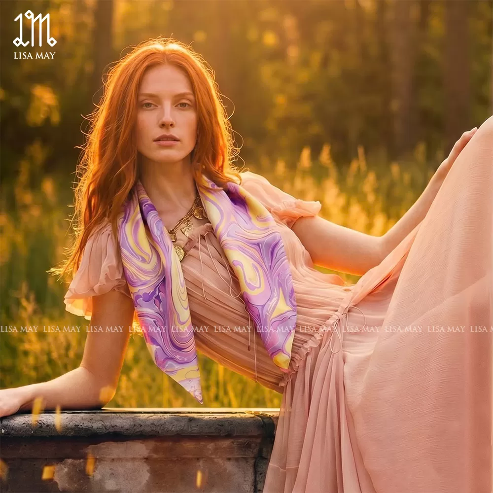 Khăn lụa thủy ấn: Lilac Whisper - Khởi Sinh (HKV-EB-1)