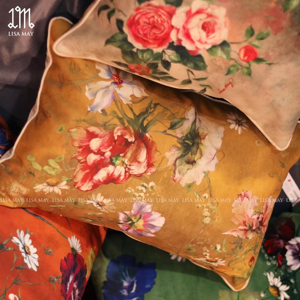 Gối chữ nhật thiết kế họa tiết hoa đồng nội (DG-DN24f35x55)