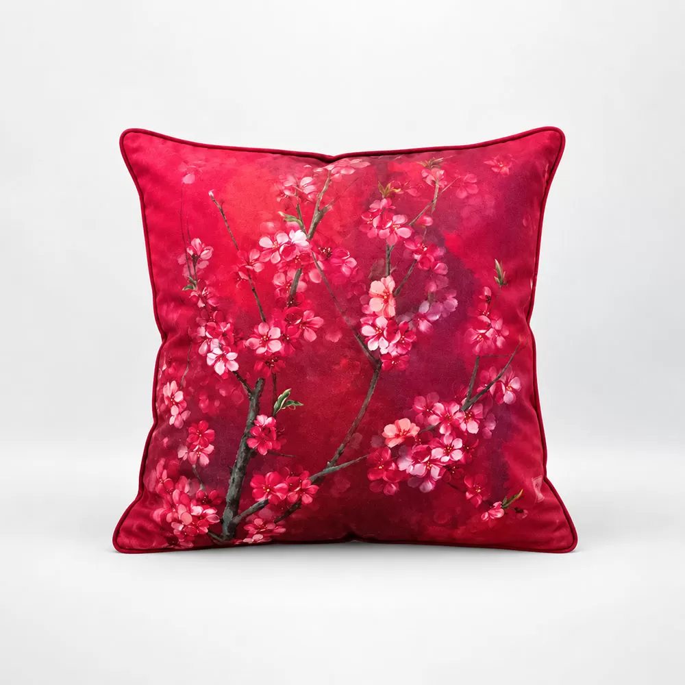 Gối vuông thiết kế họa tiết hoa đào (DG-HD2b)