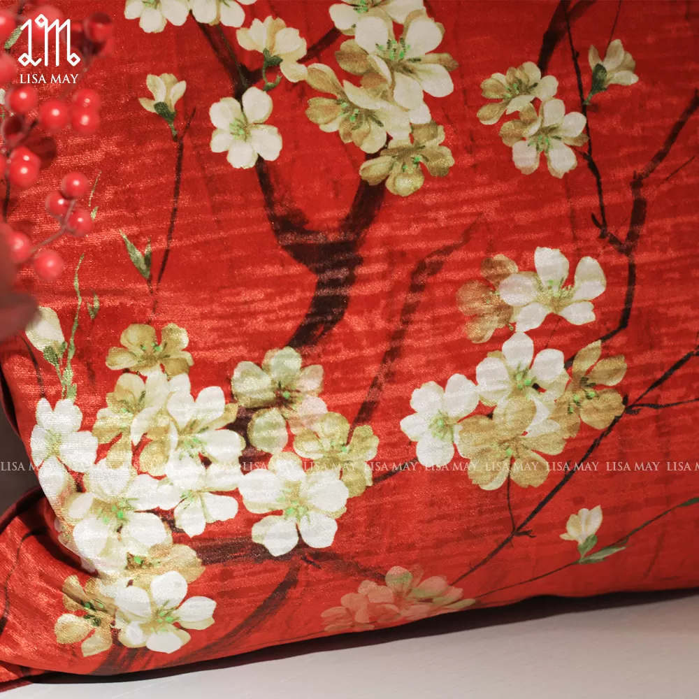 Gối vuông thiết kế họa tiết hoa đào (DG-HD7d)