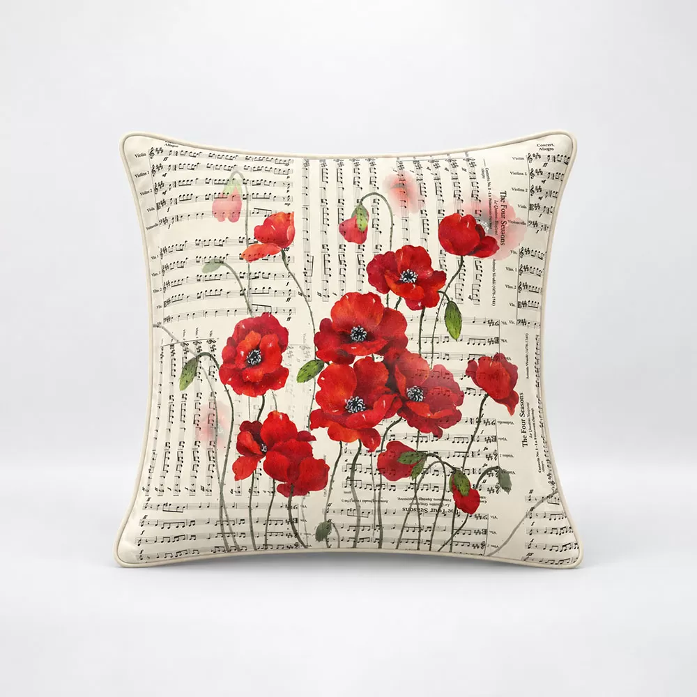 Gối vuông thiết kế họa tiết hoa poppy (DG-PP01a)