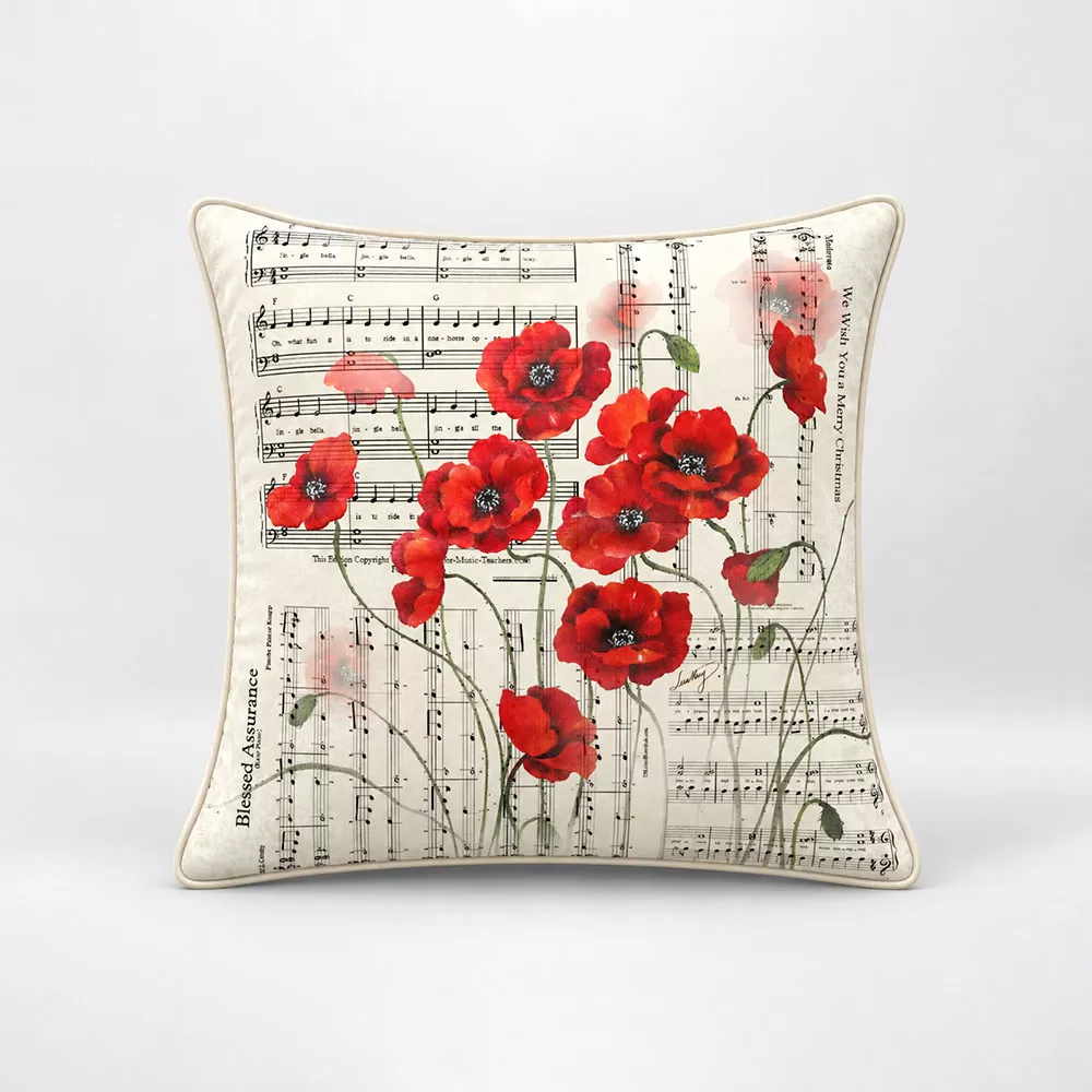 Gối vuông thiết kế họa tiết hoa poppy (DG-PP01b)