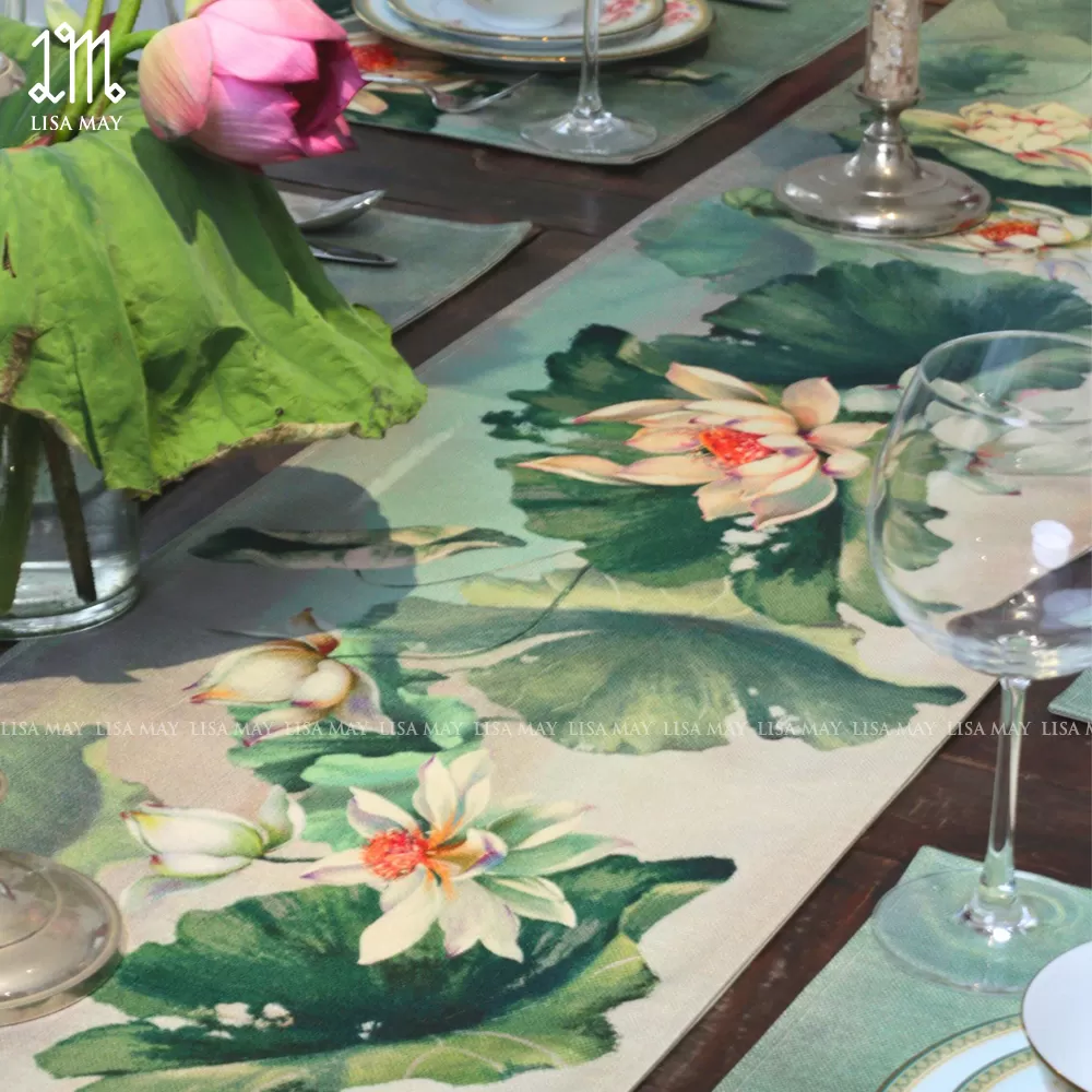 Runner thiết kế họa tiết hoa sen (DR-ST01b)