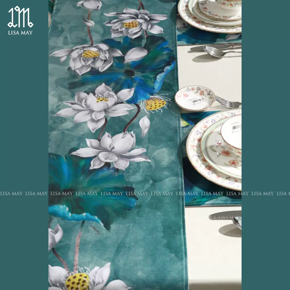 Runner thiết kế họa tiết hoa sen trắng (DR-SX05b)