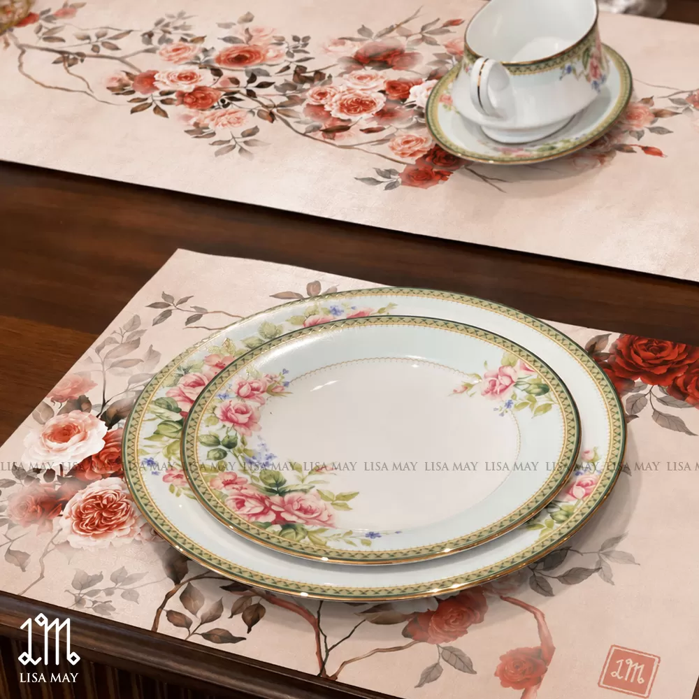 Lót đĩa thiết kế họa tiết hoa hồng (DLD-HH016)