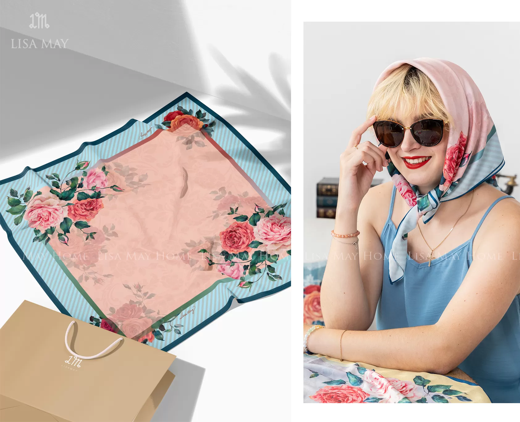 Roses Dreams, khăn, hoa hồng, khăn lụa, khăn lụa hoa hồng