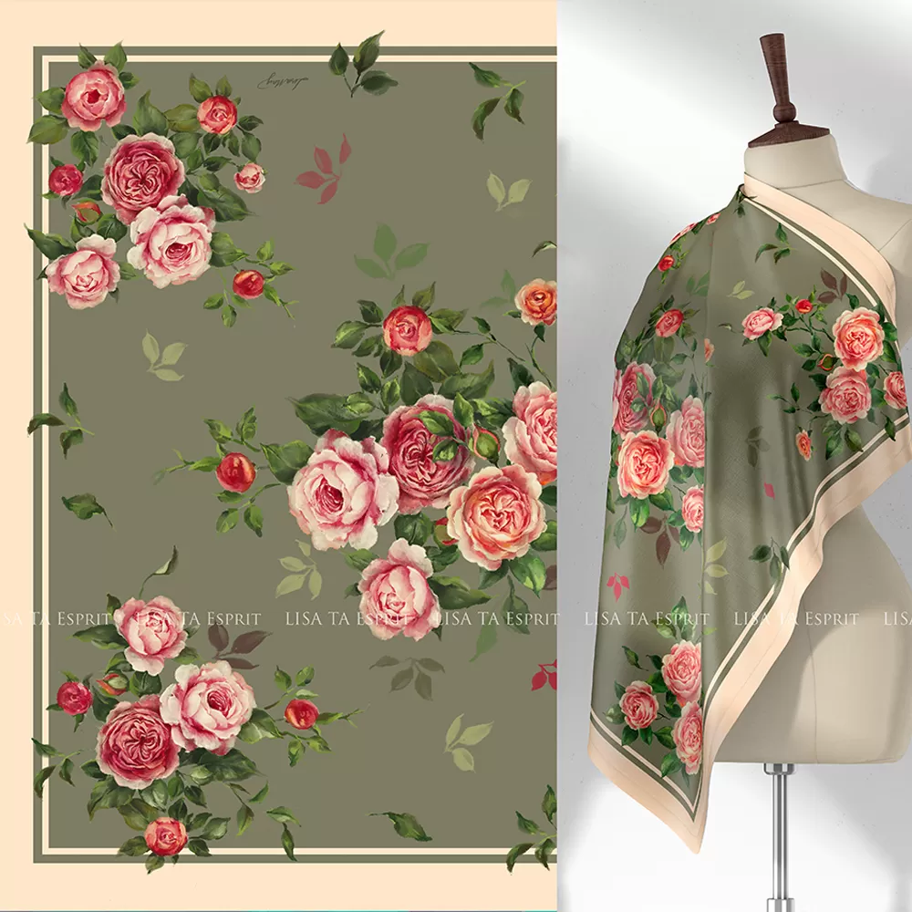 Roses Dreams, khăn, hoa hồng, khăn lụa, khăn lụa hoa hồng