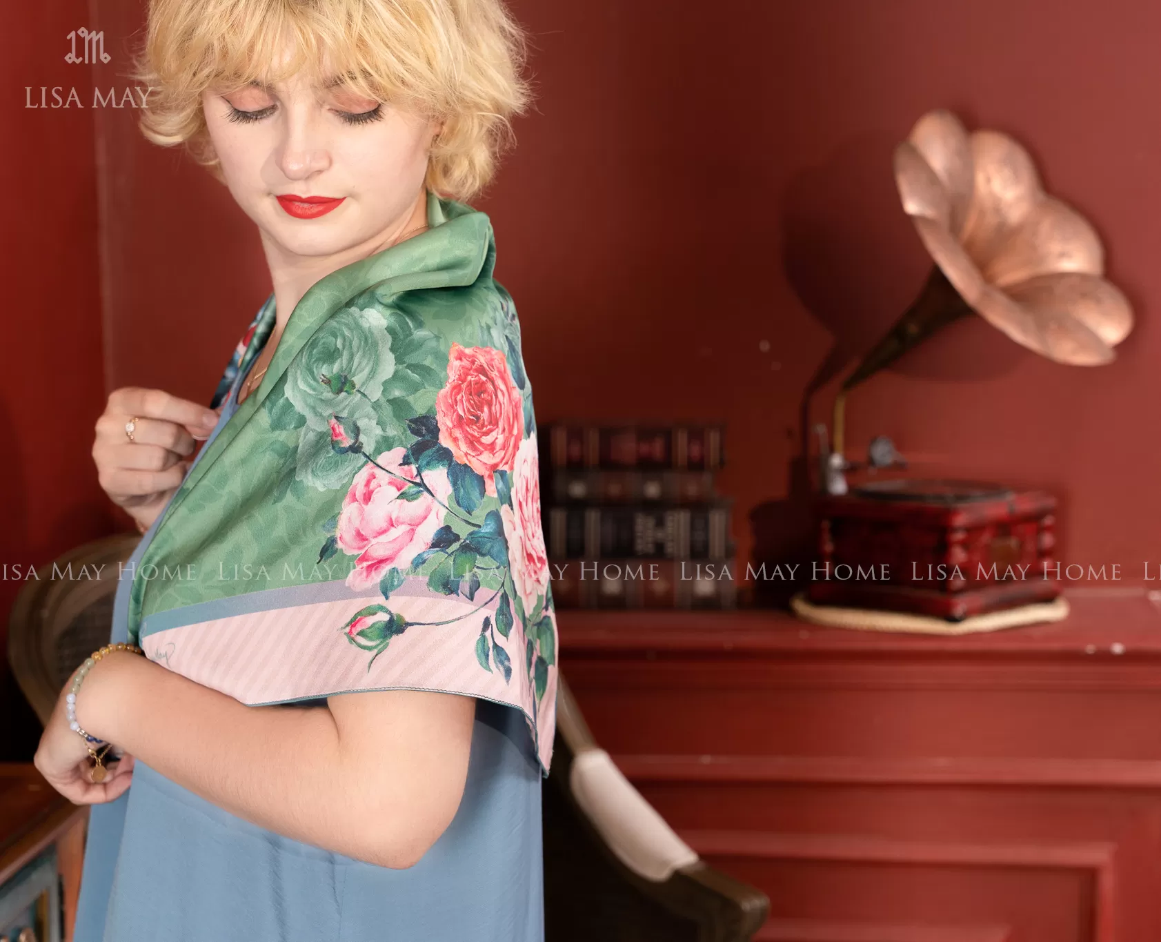 Roses Dreams, khăn, hoa hồng, khăn lụa, khăn lụa hoa hồng