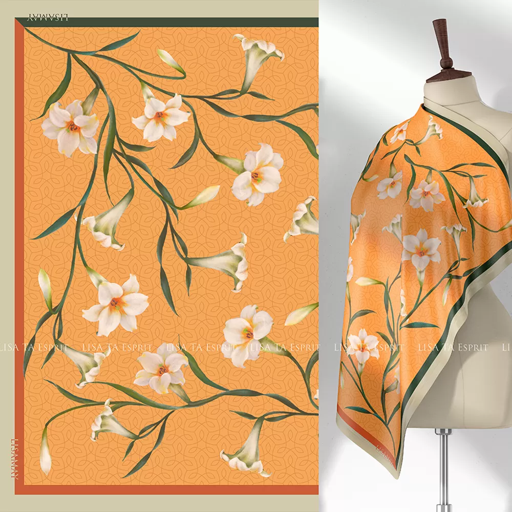 Lily’s Embrace, khăn, hoa loa kèn, khăn lụa, khăn lụa hoa loa kèn, Lily's Embrace