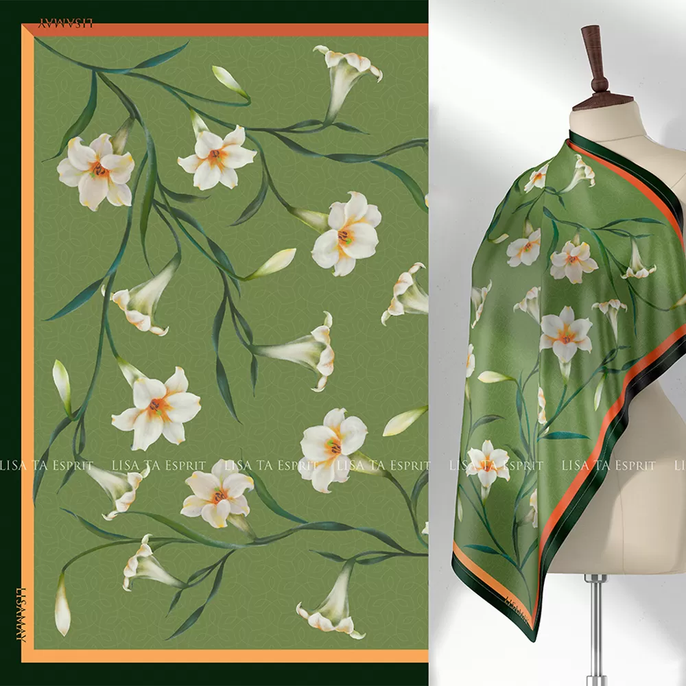 Lily’s Embrace, khăn, hoa loa kèn, khăn lụa, khăn lụa hoa loa kèn, Lily's Embrace