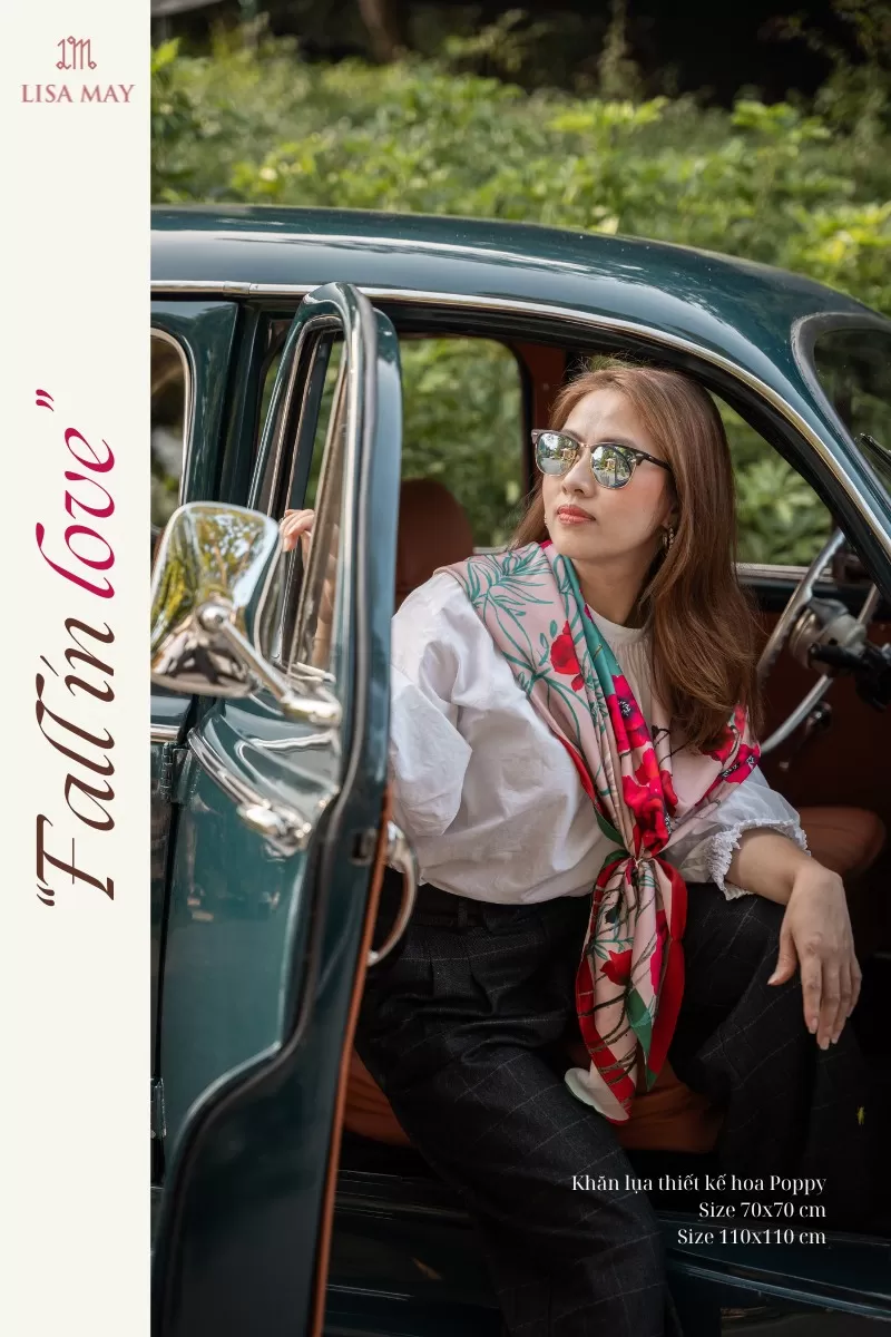Fall in Love, khăn, hoa poppy, khăn lụa, khăn lụa hoa poppy