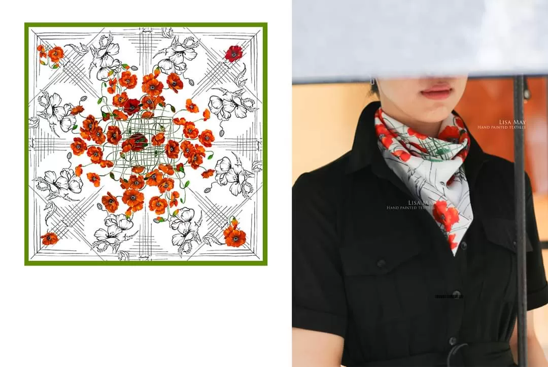 Fall in Love, khăn, hoa poppy, khăn lụa, khăn lụa hoa poppy