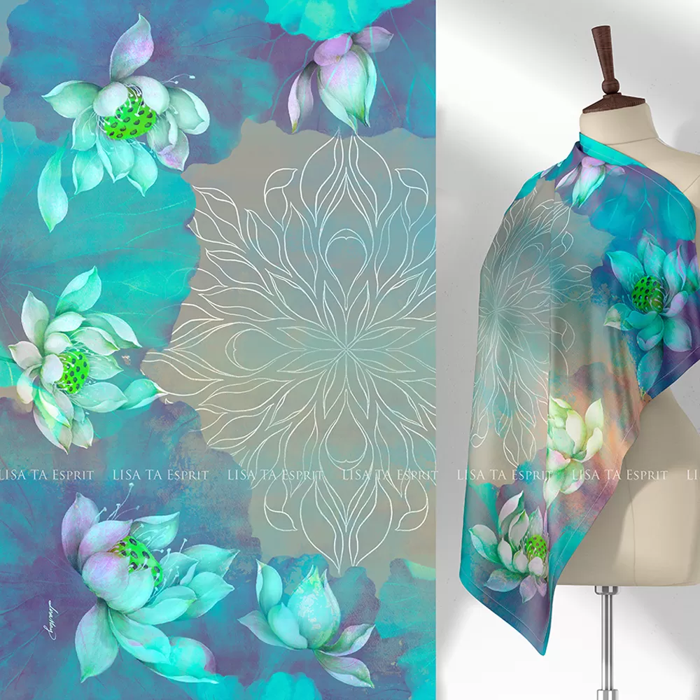 Pure Lotus, khăn, hoa sen, khăn lụa, khăn lụa hoa sen