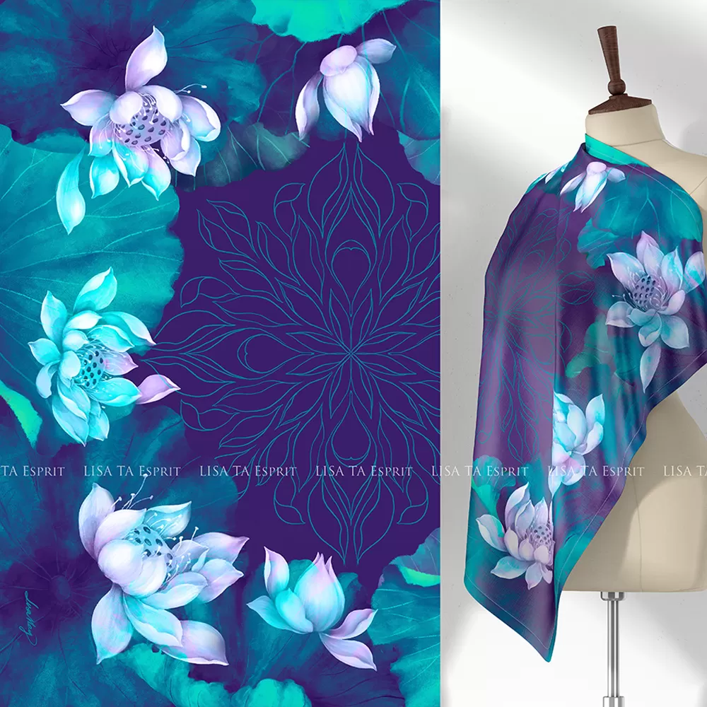 Pure Lotus, khăn, hoa sen, khăn lụa, khăn lụa hoa sen