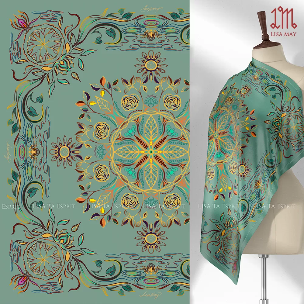 botanicky, khăn, họa tiết, khăn lụa