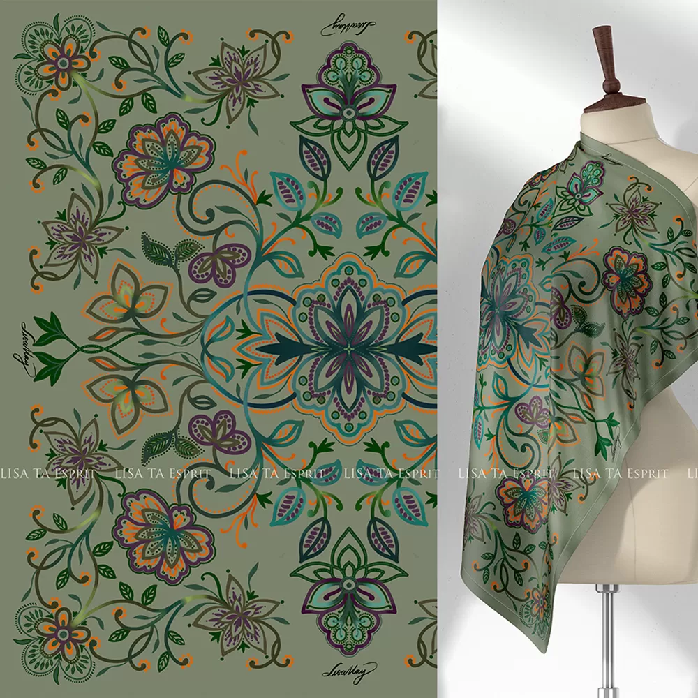 botanicky, khăn, họa tiết, khăn lụa