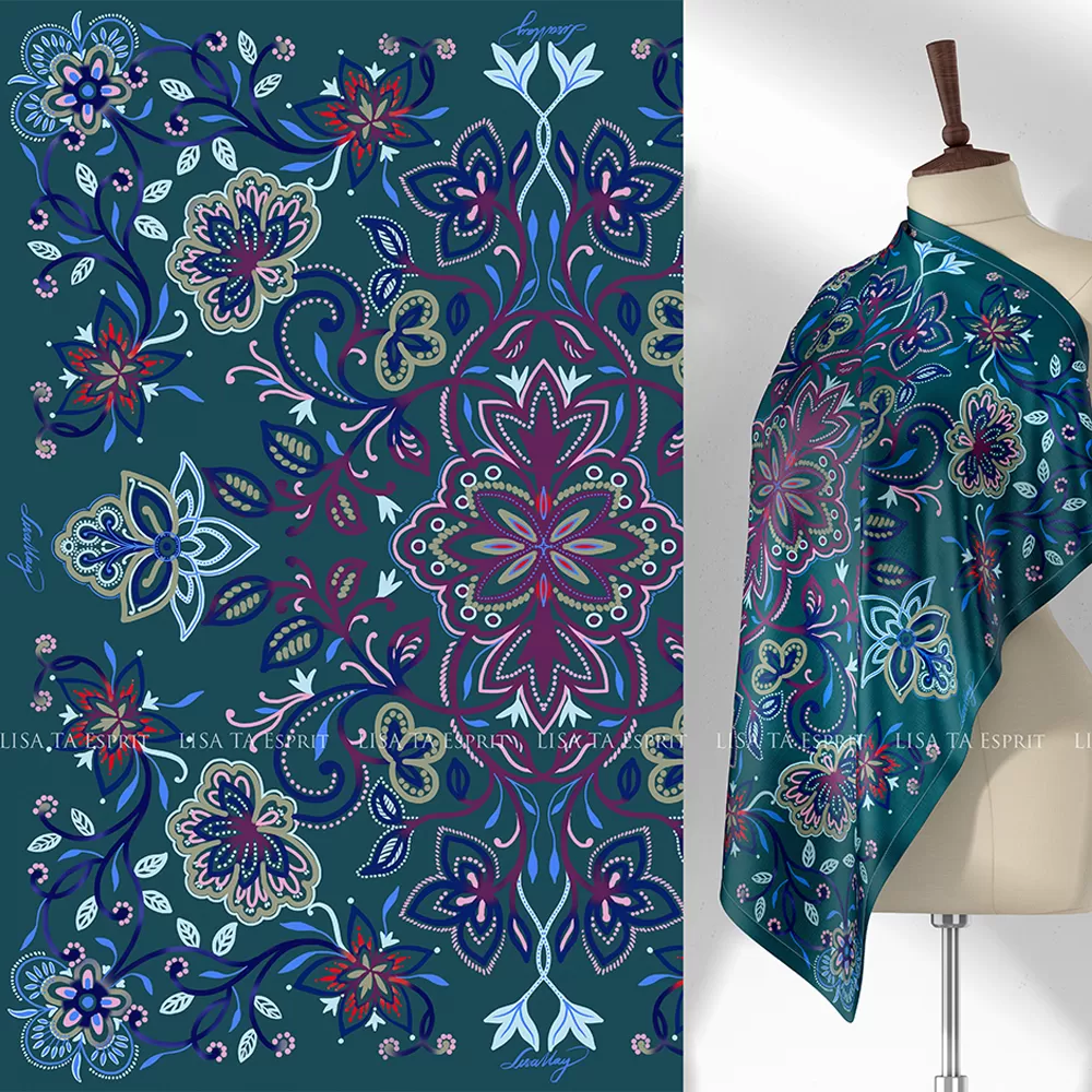 botanicky, khăn, họa tiết, khăn lụa