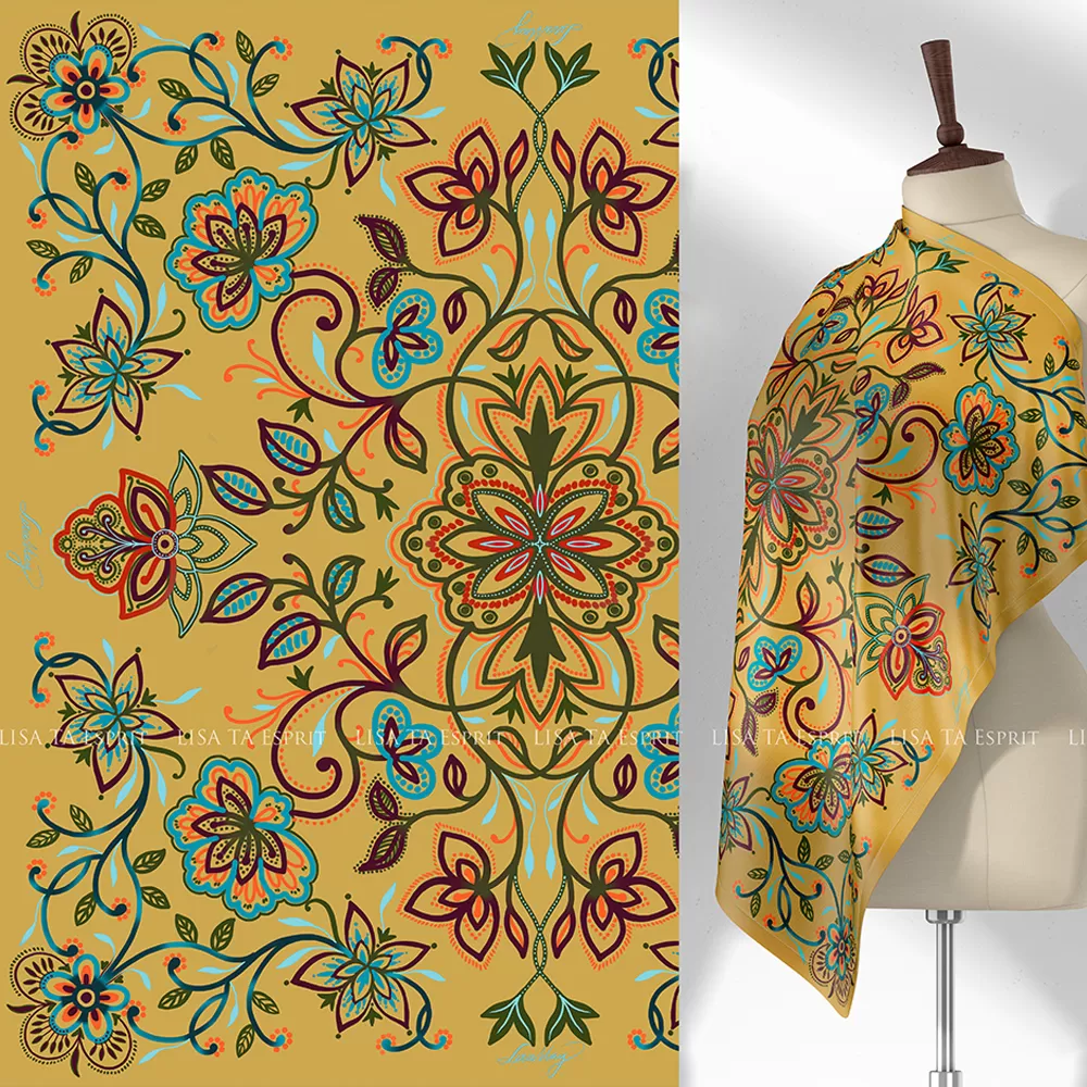 botanicky, khăn, họa tiết, khăn lụa