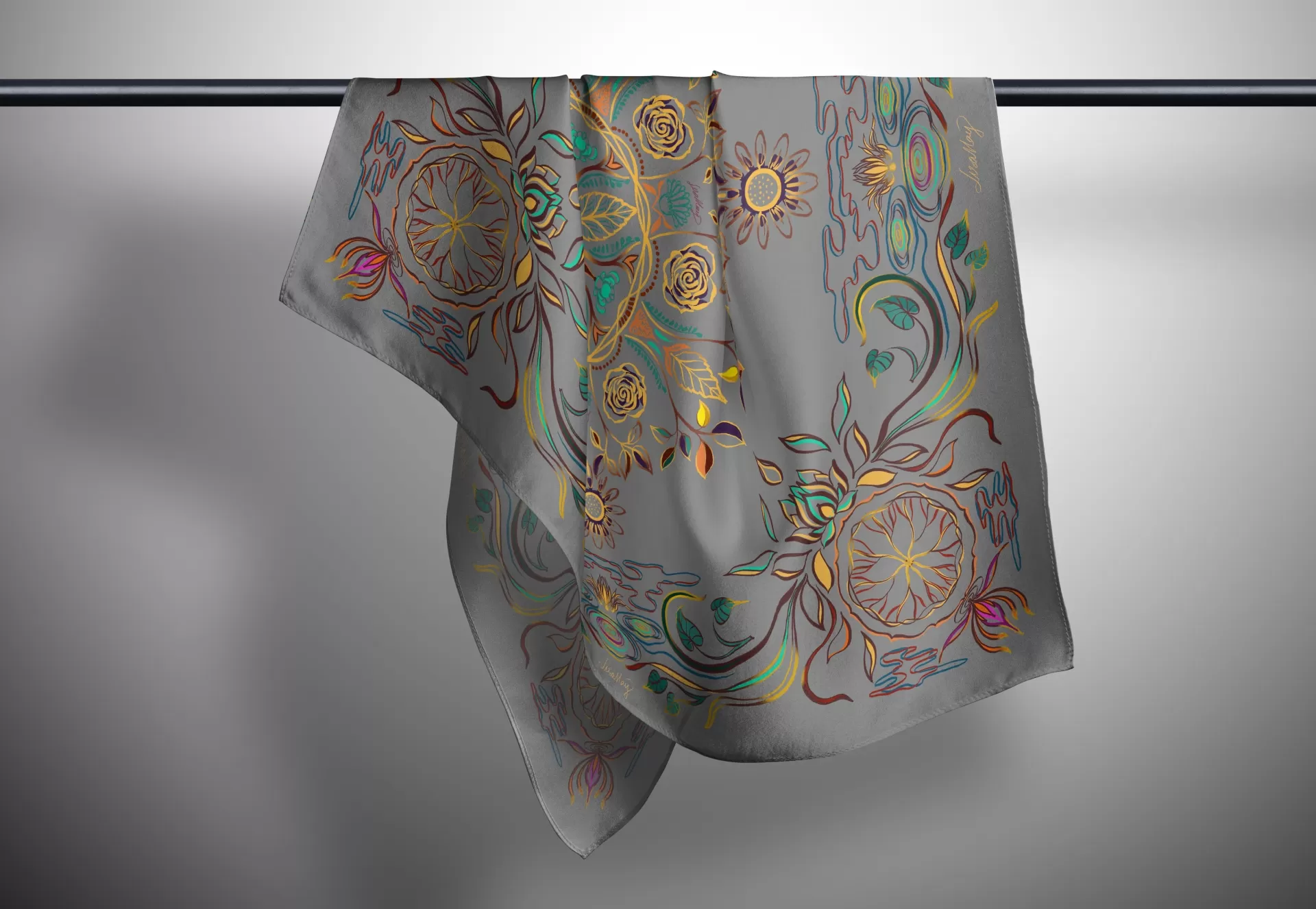 botanicky, khăn, họa tiết, khăn lụa