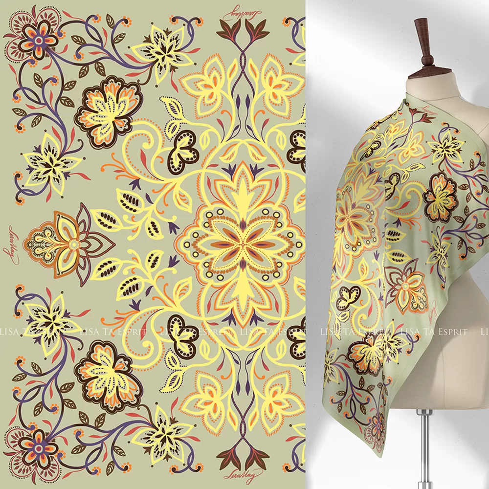 botanicky, khăn, họa tiết, khăn lụa