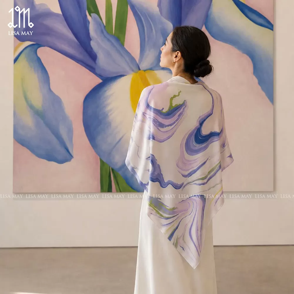 Khăn lụa thủy ấn: Floral Curves – Đường Cong Của Tự Nhiên (HKV-EB-5)