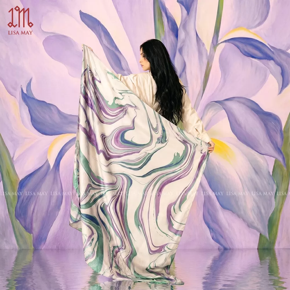 Khăn lụa thủy ấn: Floral Curves – Đường Cong Của Tự Nhiên (HKV-EB-5)