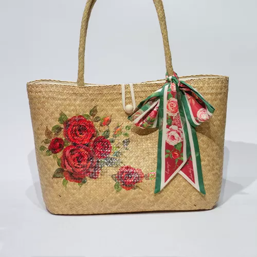 Túi cói hoa hồng