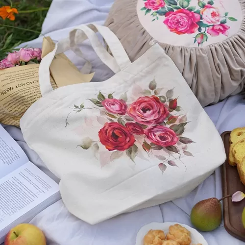 Túi vải hoa hồng