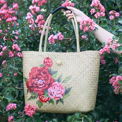 Túi cói hoa mẫu đơn