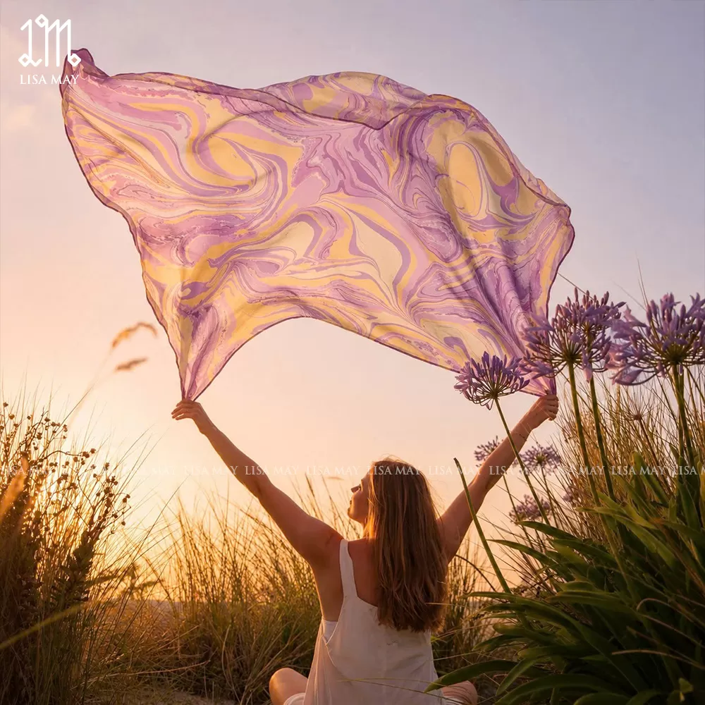 Khăn lụa thủy ấn: Lilac Whisper - Khởi Sinh (HKV-EB-1)