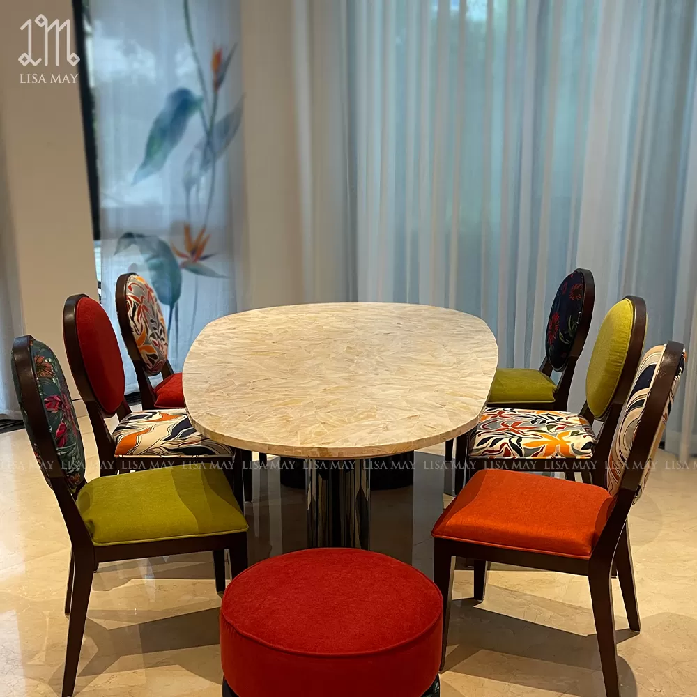 Ghế ăn bọc vải thiết kế họa tiết 