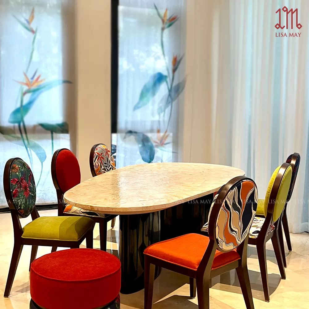 Ghế ăn bọc vải thiết kế họa tiết 