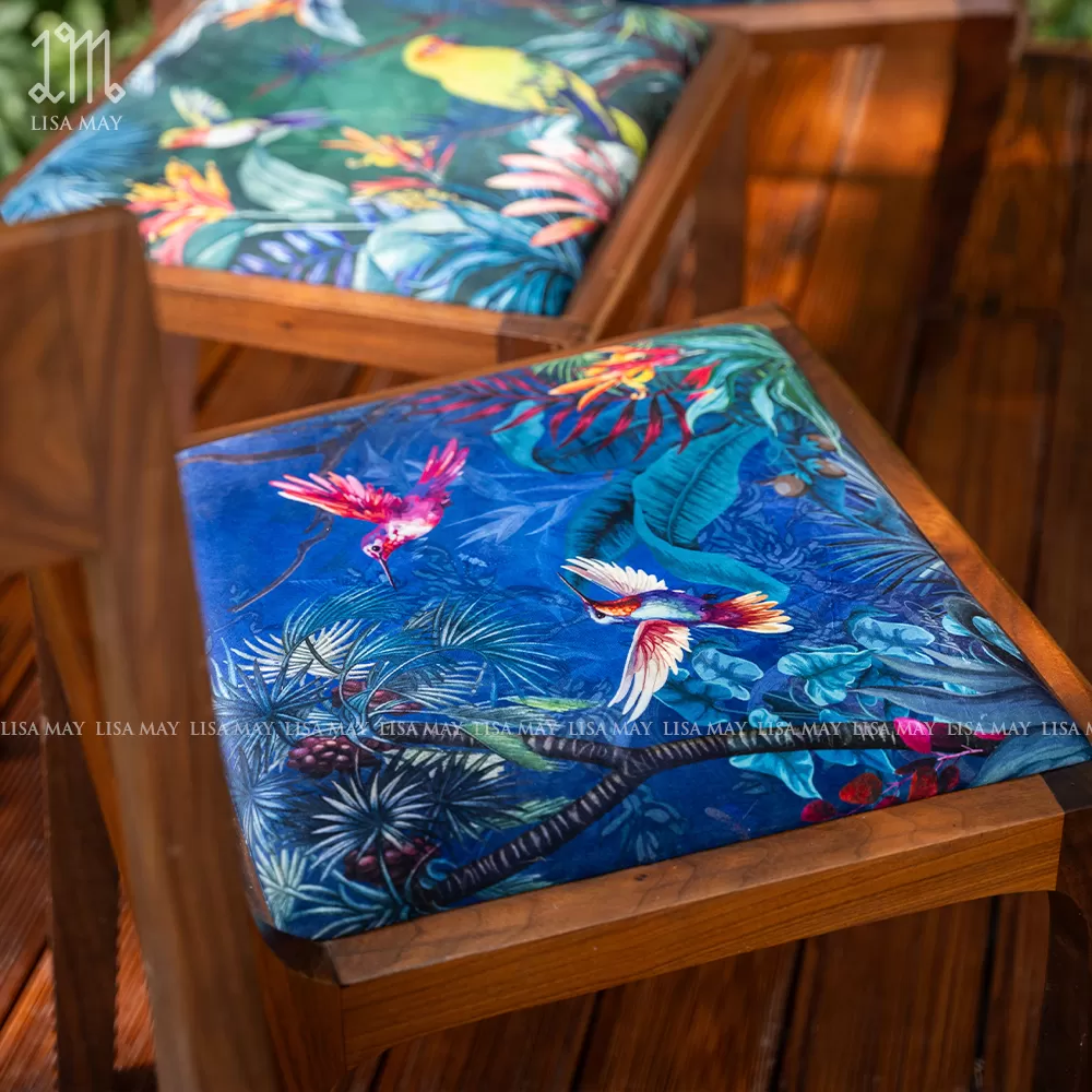 Ghế ăn bọc vải thiết kế họa tiết rừng nhiệt đới (DDG-CM01)