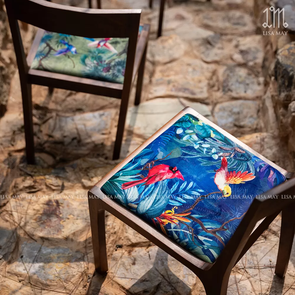 Ghế ăn bọc vải thiết kế họa tiết rừng nhiệt đới (DDG-CM01)