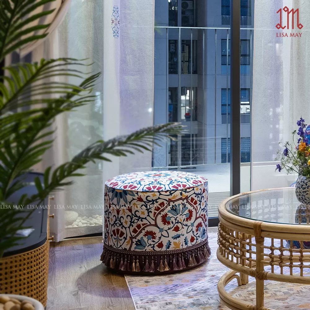 Đôn ghế bọc vải phong cách Boho (DGO-B02)