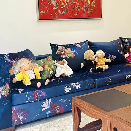 Ghế sofa chữ L bọc vải thiết kế họa tiết hoa đồng nội (DS-DN001)