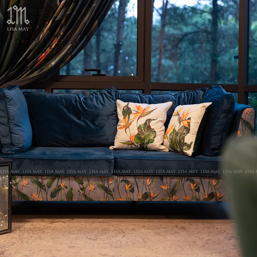 Ghế sofa dài bọc vải thiết kế họa tiết hoa thiên điểu (DS-TD001)