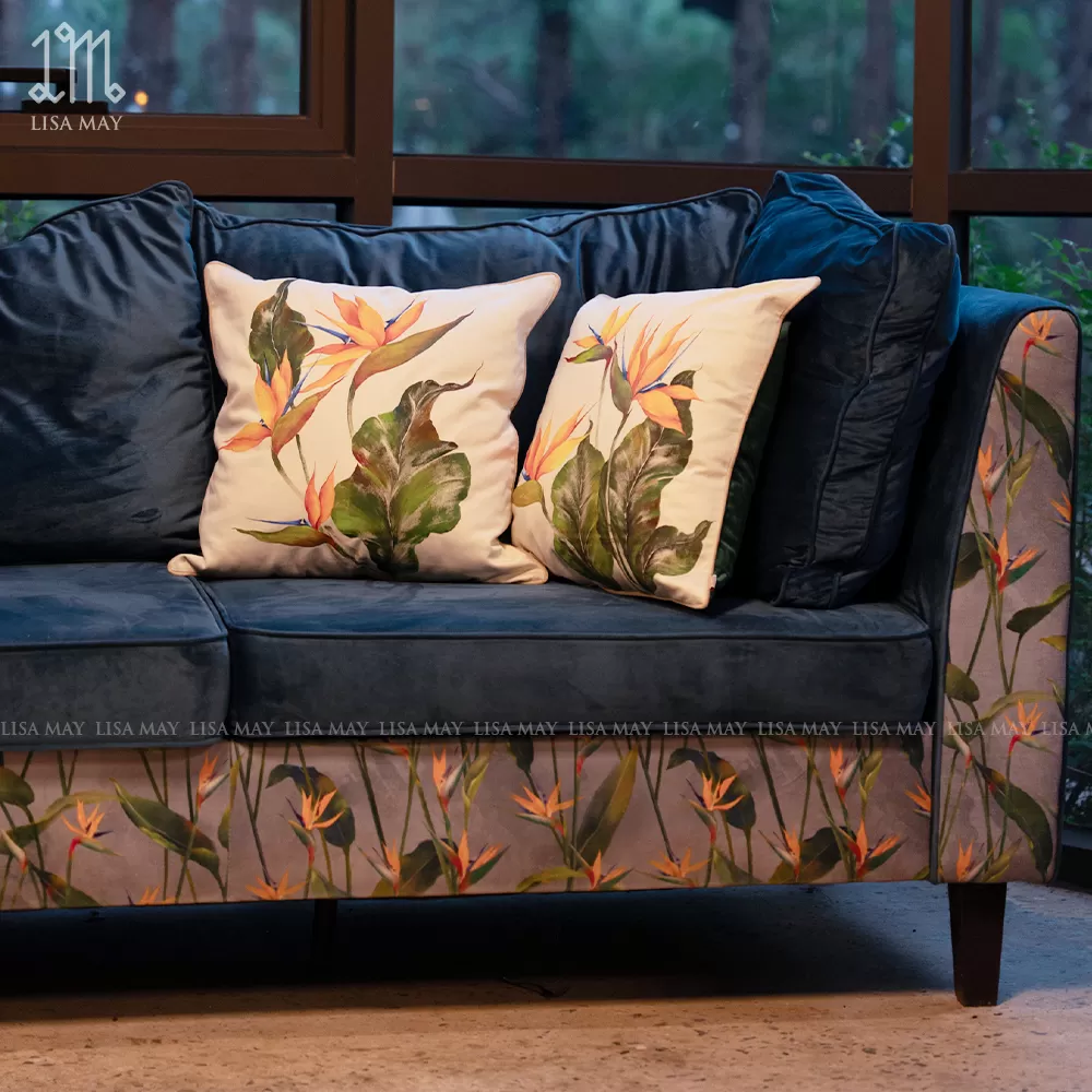 Ghế sofa dài bọc vải thiết kế họa tiết hoa thiên điểu (DS-TD001)