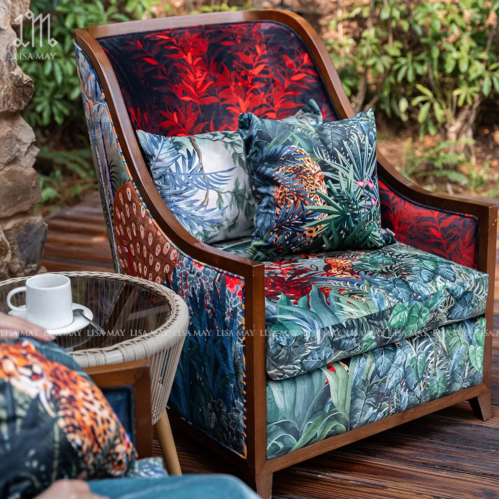 Ghế sofa đơn bọc vải thiết kế họa tiết rừng nhiệt đới (DSA-RND001)