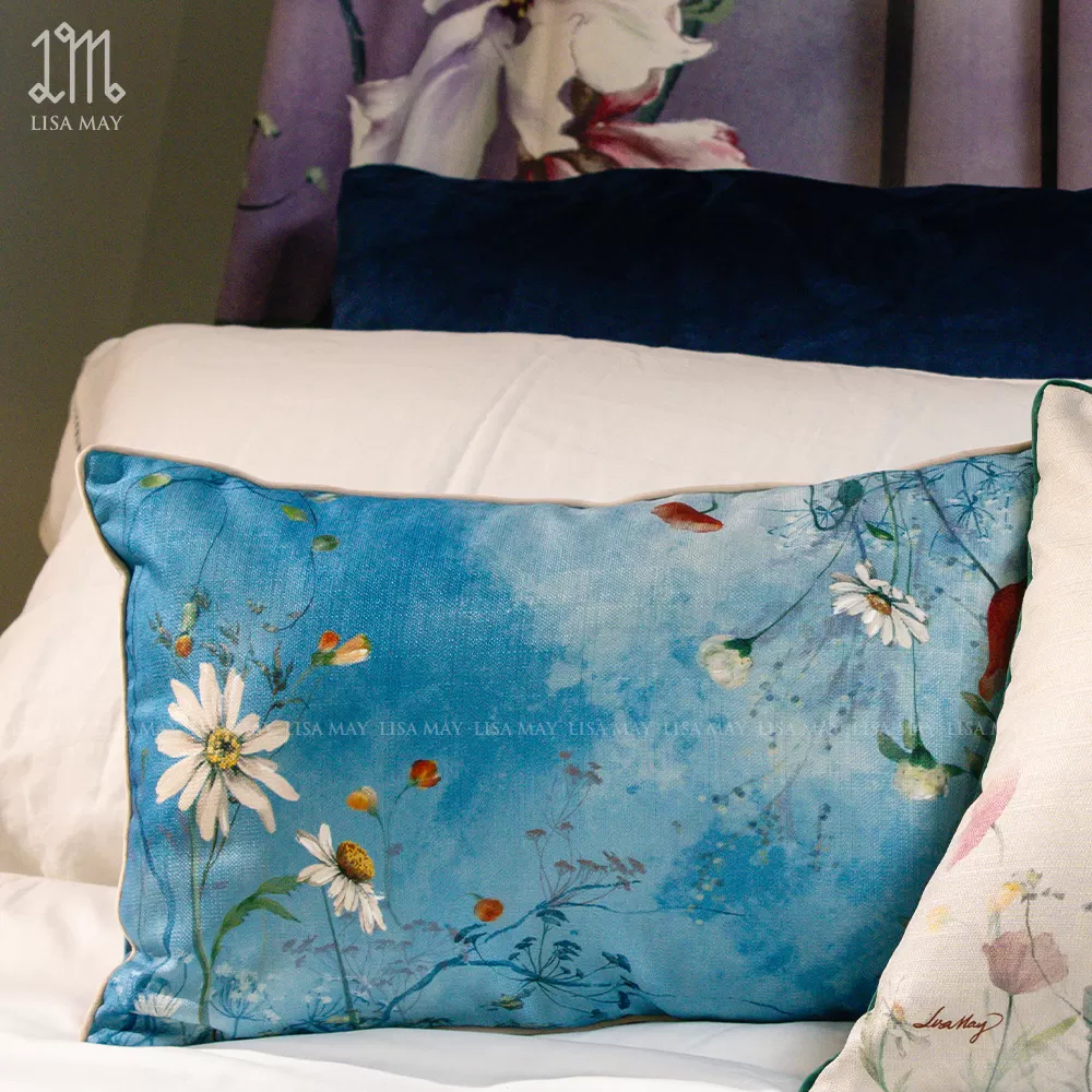 Gối chữ nhật thiết kế họa tiết hoa đồng nội (DG-DN01b)