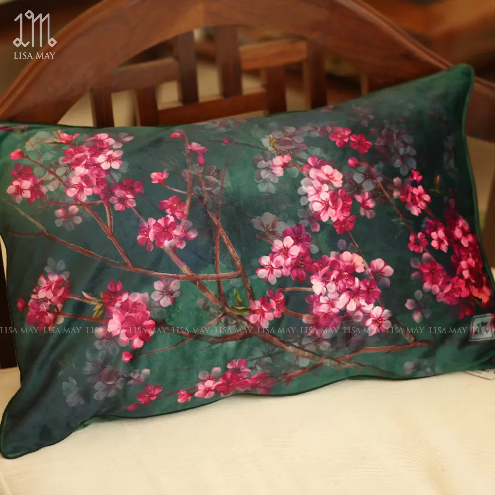 Gối chữ nhật thiết kế họa tiết hoa đào (DG-HD4a)