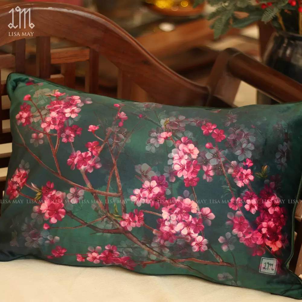 Gối chữ nhật thiết kế họa tiết hoa đào (DG-HD4a)