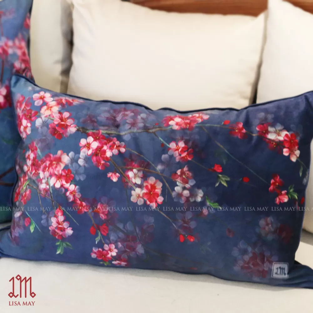 Gối chữ nhật thiết kế họa tiết hoa đào (DG-HD4c)