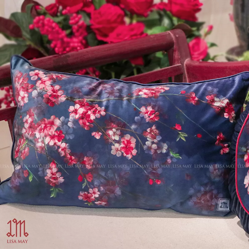 Gối chữ nhật thiết kế họa tiết hoa đào (DG-HD4c)