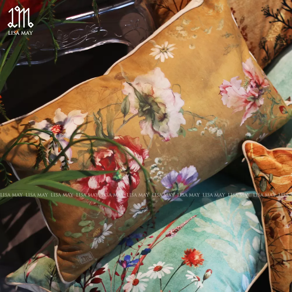 Gối chữ nhật thiết kế họa tiết hoa đồng nội (DG-DN24f35x55)