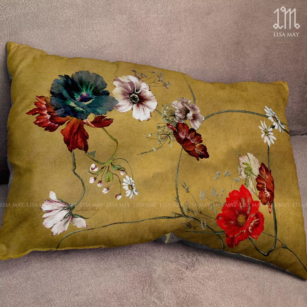 Gối chữ nhật thiết kế họa tiết hoa đồng nội (DG-DNc35x55)