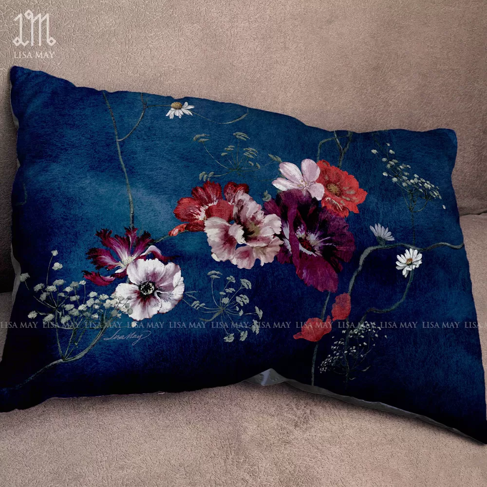 Gối chữ nhật thiết kế họa tiết hoa đồng nội (DG-DNb35x55)