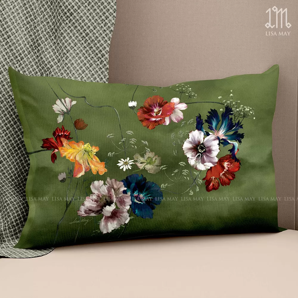 Gối chữ nhật thiết kế họa tiết hoa đồng nội (DG-DNd35x55)